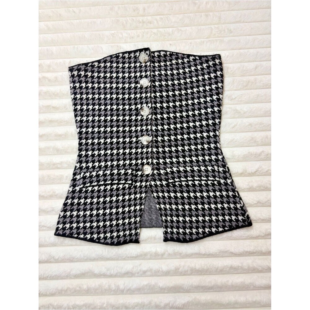 Rich & Famous Houndstooth Corset Top in Black & White & Grey L